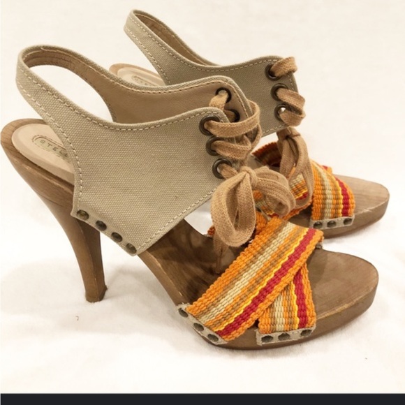 Stella McCartney Brown Multi Fabric Platform Ankle Tie Sandals Size 39 - Picture 2 of 9